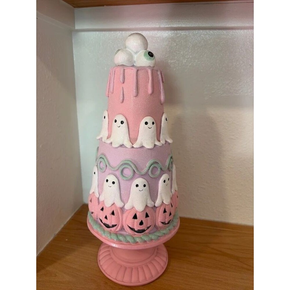 Pastel Ghost Halloween Tiered Cake Decor Pink Lavender Pumpkin Spooky Sweet NWT - Picture 2 of 3
